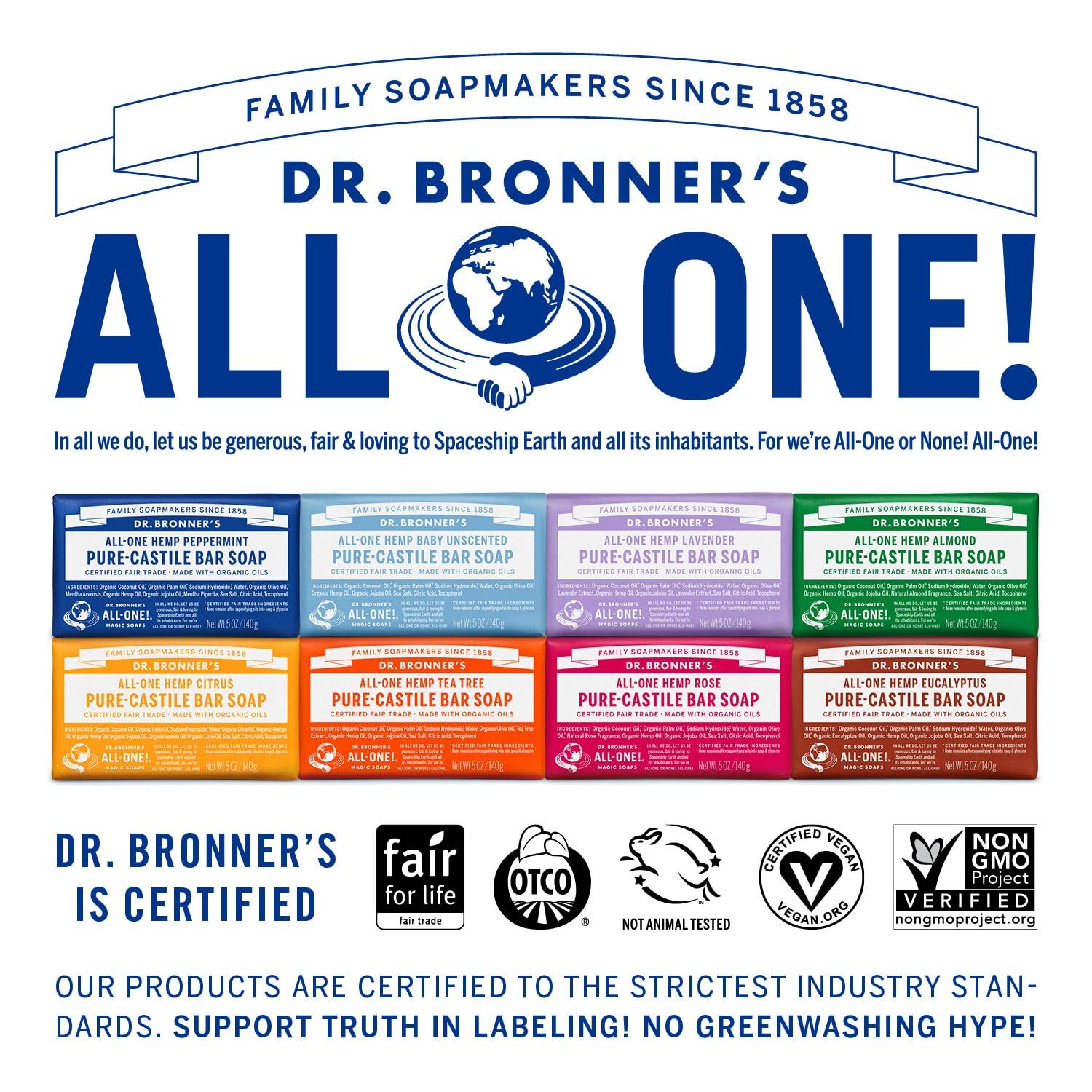 Dr. Bronner’s - Pure-Castile Bar Soap (Almond, 5 ounce) - Made with Organic Oils, For Face, Body and Hair, Gentle and Moisturizing, Biodegradable, Vegan, Cruelty-free, Non-GMO